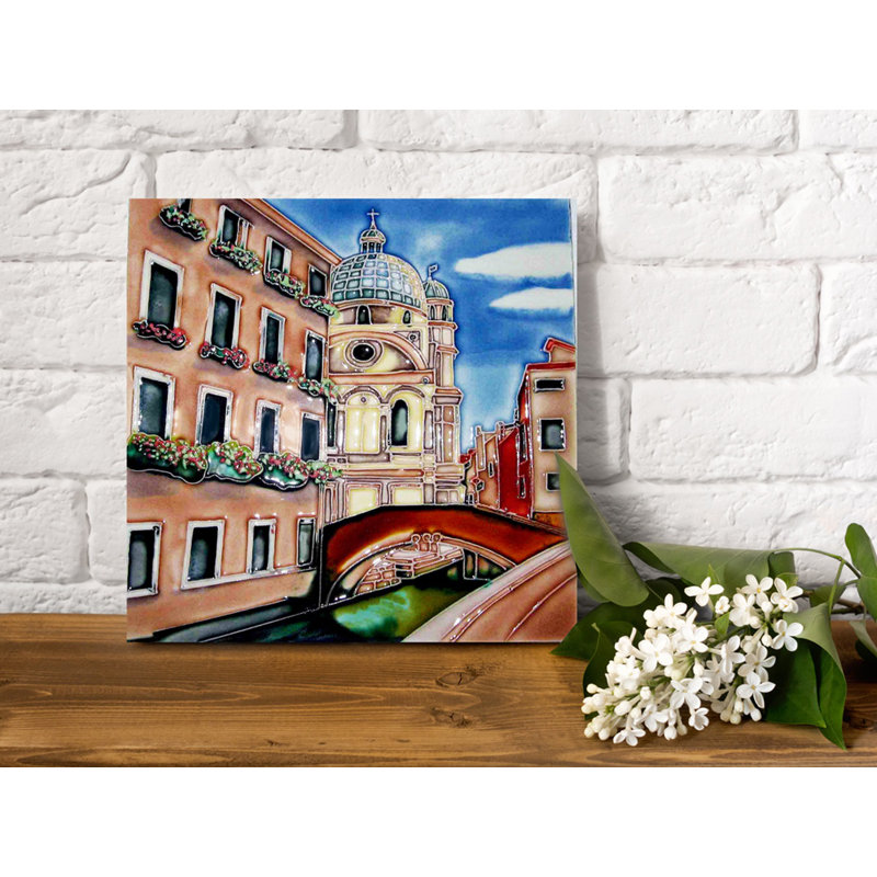 Venice with Building 8x8" Wall Décor Ceramic Art Tile Trivet Hot Plate