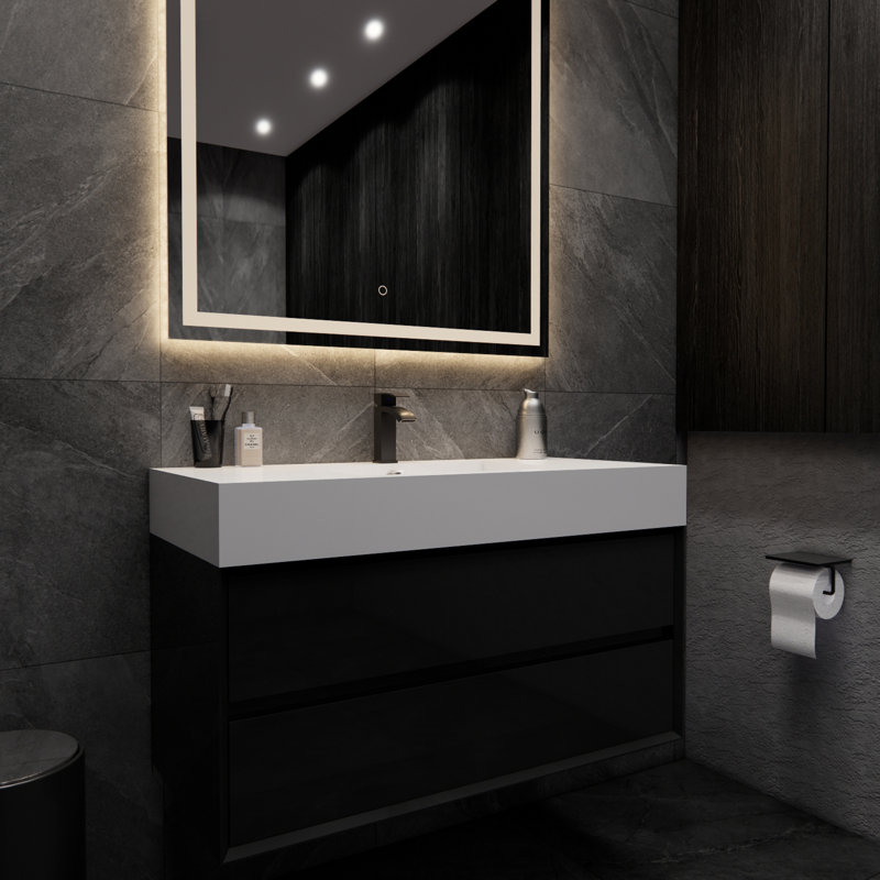 Albizu 42" Wall-Mounted Single Bathroom Vanity, Black
