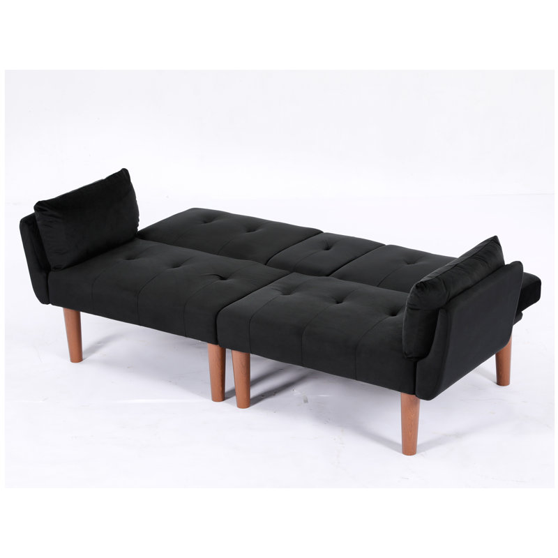 Canapé-lit futon Allen de 82 po en velours capitonné, Noir, Brun