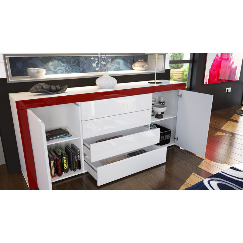 Sideboard Mccutcheon, White (Glossy)/White (Glossy)/Grey (Glossy)