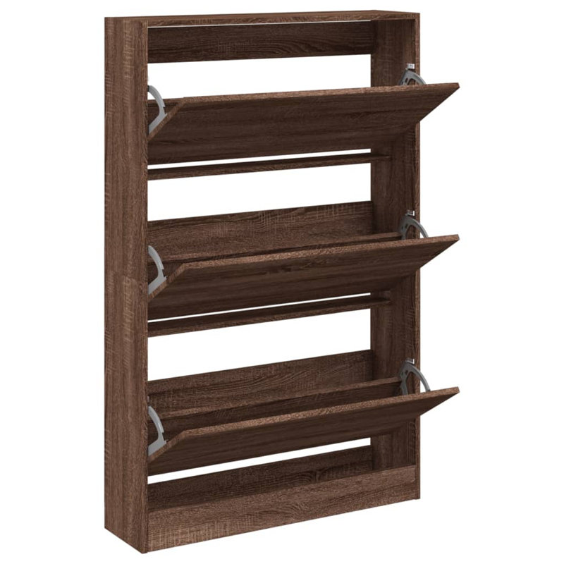 6 Pair Shoe Storage Cabinet, Brown Oak