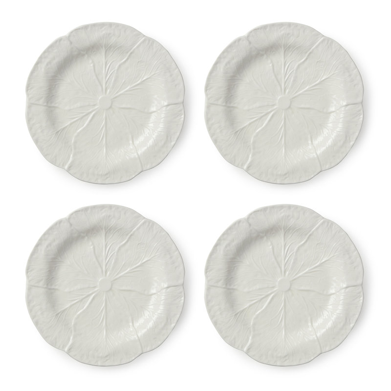 Ensemble de 4 assiettes à salade 3-D chou blanc Le Jardin - Assiettes en grès ivoire sculpté - Vaisselle traditionnelle