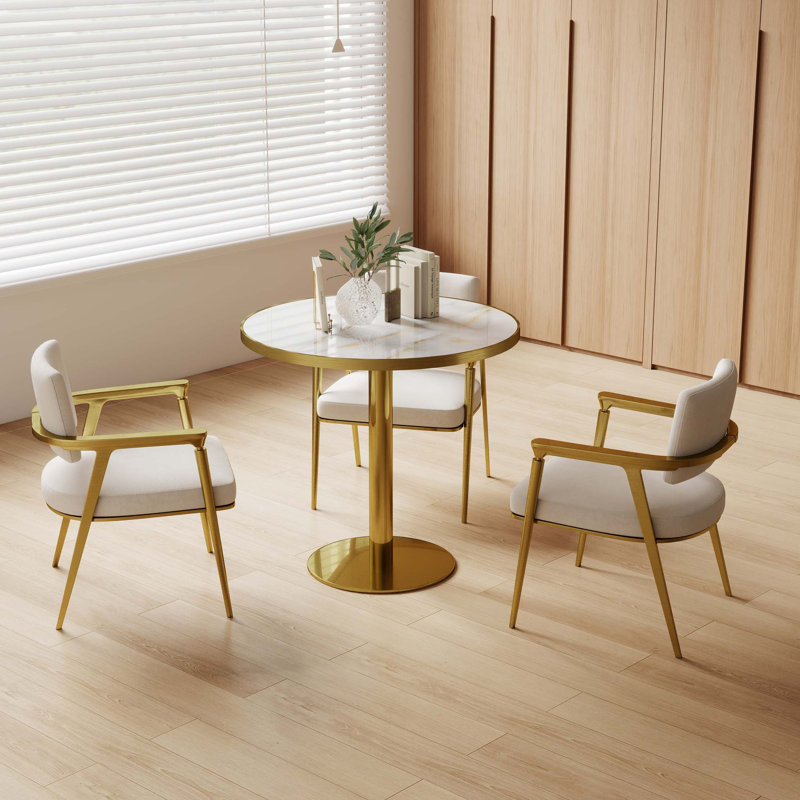 Table bistro ronde de 31,5 pouces avec plateau tulipe et plateau en faux marbre, facile à assembler, structure en métal robuste