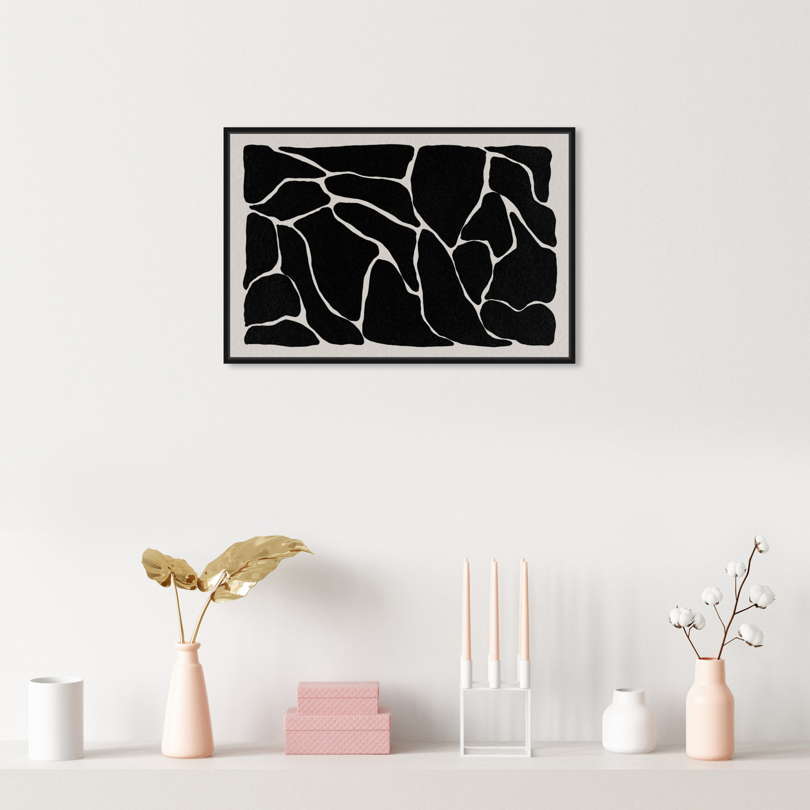 Abstract Black and White Giraffe Pattern Print, Black, 17" H x 25" W
