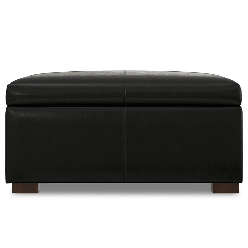 Gabbie 36"W Upholstered Vegan Leather Contemporary Square Lift-Up Coffee Table Storage Ottoman with Hidden Storage, Black