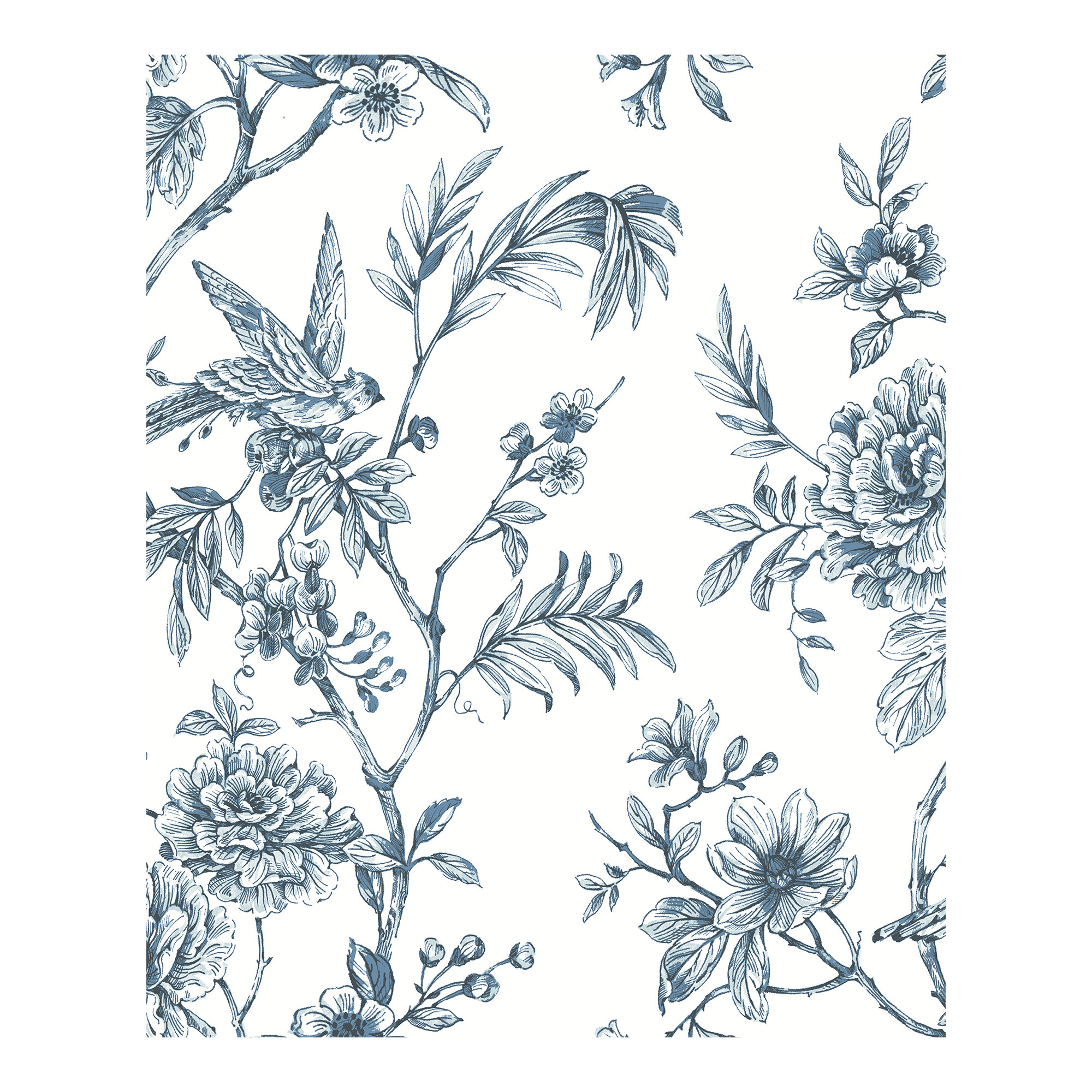 Melvin Floral Trail 33' L x 20.5" W Smooth Wallpaper Roll, Blue