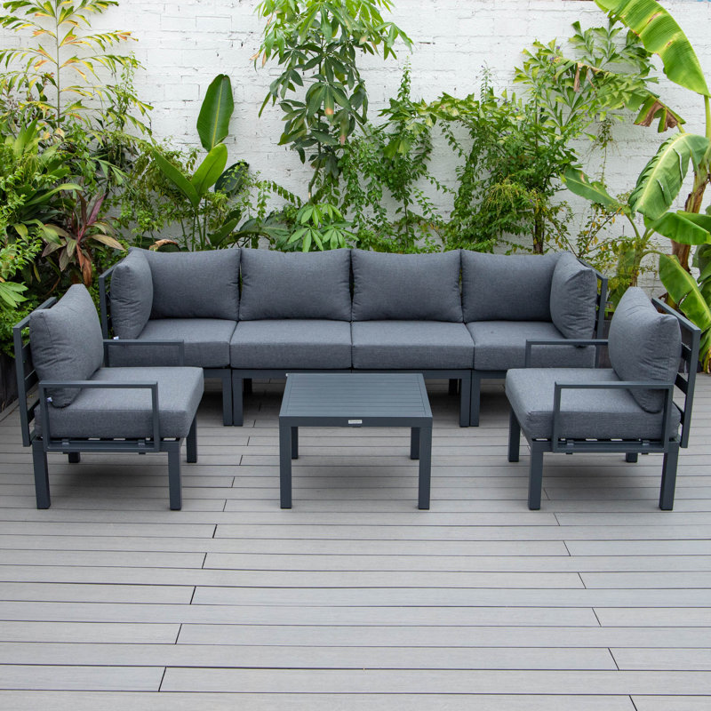 Chelsea 7-Piece Outdoor Sectional Seating Group – Weather-Resistant Aluminum Frame, Patio Conversation Set with Removable Cushions & Coffee Table