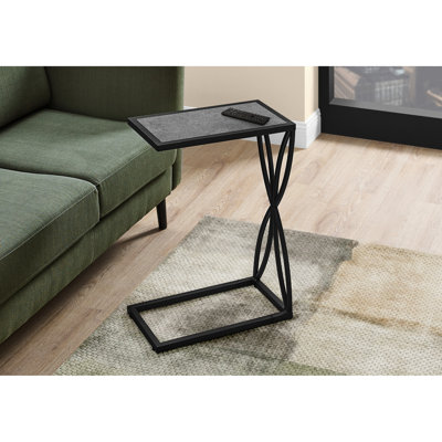 Table d'appoint de salon moderne, finition stratifiée grise et base en métal noir, métal de chambre à coucher, style contemporain