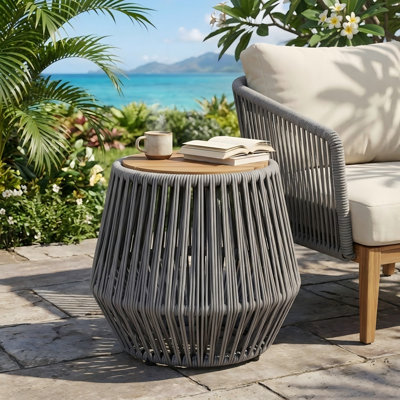 Acacia Wood Side Table with Rope Base