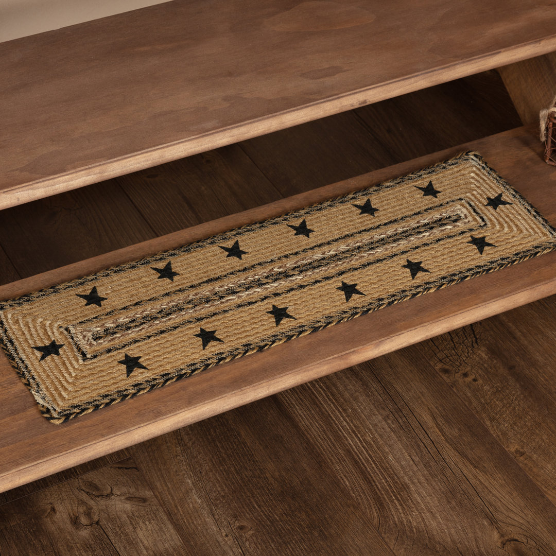 Kettle Grove Jute Stencil Stars Border Tan Stair Tread VHC Brands Tread Size: Rectangle 9" x 2'3"