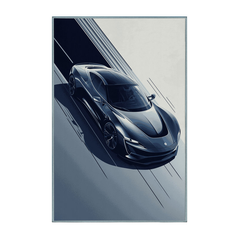 Tapis gris élégant et chic pour voiture de sport Eldred lavable à la machine - Reliure bleu ciel, 4 x 6