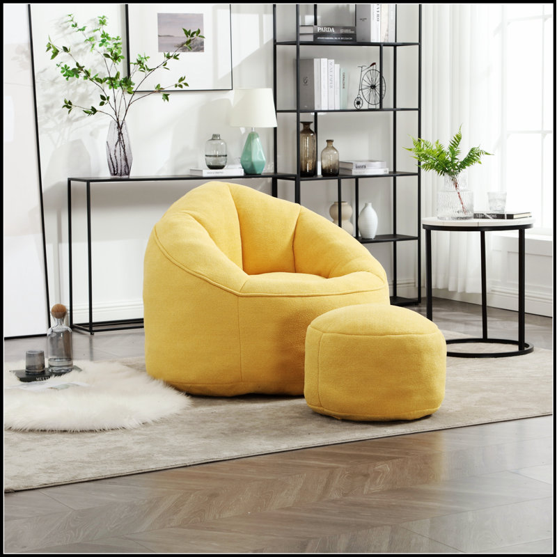Fauteuil à billes en mousse haute pression avec repose-pieds rembourré pour un confort et une polyvalence ultimes, Jaune