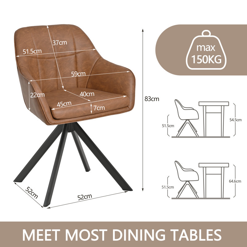 51.5cm H Upholstered Metal Upholstered Back Armchair, Light Brown PU, 6