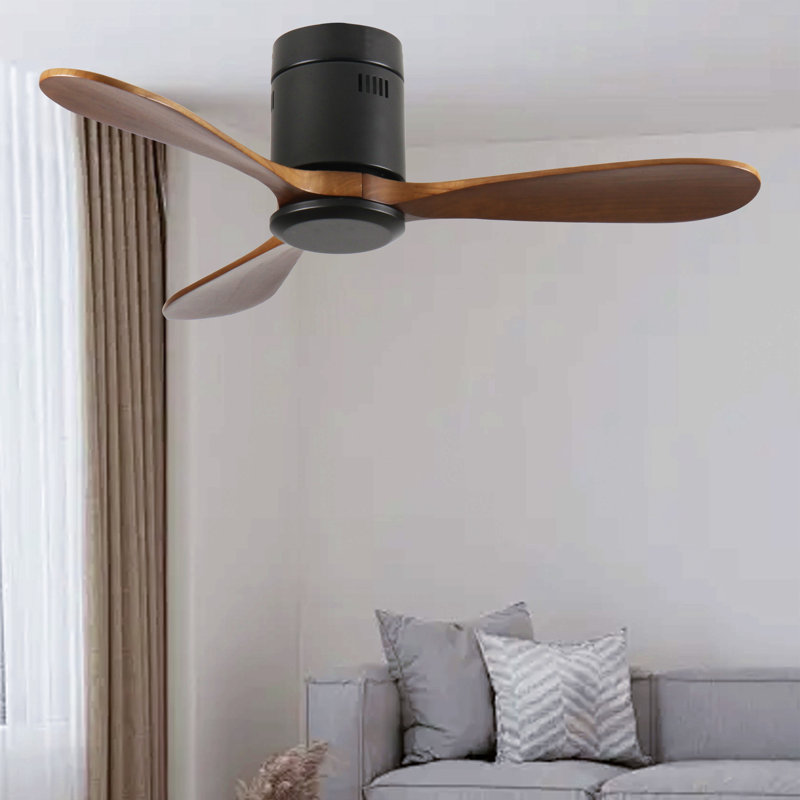 Ventilateur de plafond encastré de 42 pouces sans lumière, pales en bois massif, moteur CC réversible silencieux, télécommande avec 6 vitesses et minuterie, économie d'énergie pour la chambre à coucher, le salon, pas de plafond incliné