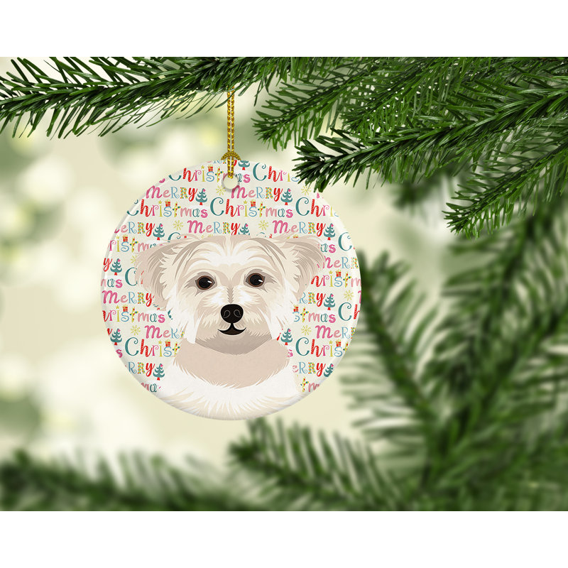 Shih-Tzu Gold Christmas Porcelain Ornament with Customizable Back