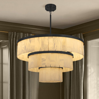 16-Light 34" Dimmable Tiered Alabaster Chandelier (Bulbs Included)