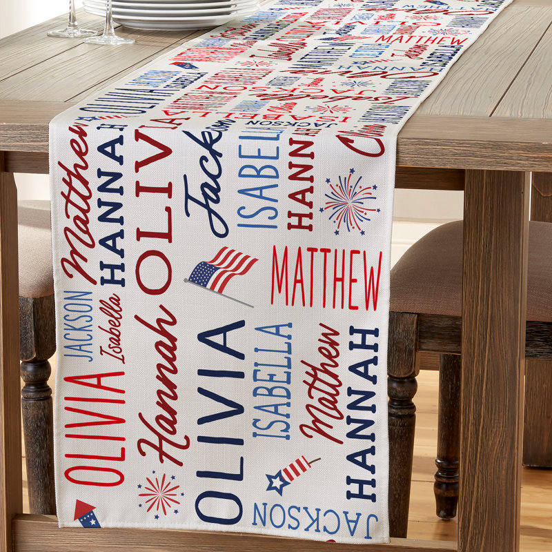 Patriotic Repeating Name Personalized Table Runner, 16" x 120", Yes