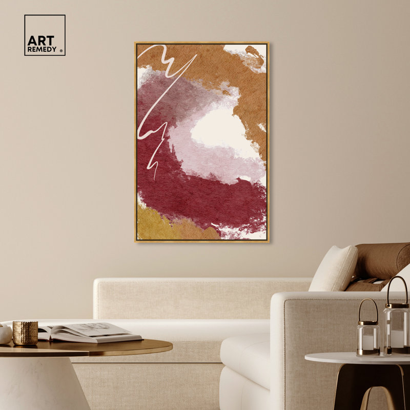 Gold Framed Burgundy and Cork Abstract Canvas Print