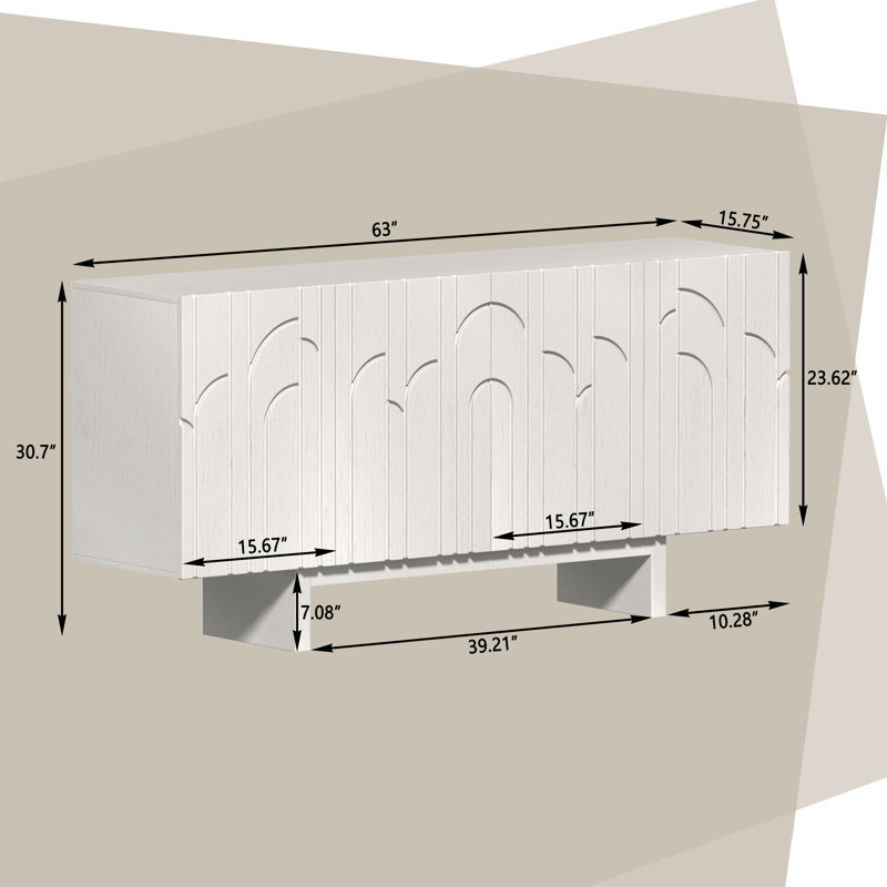 Buffet en bois avec rangement 63 po, Crème
