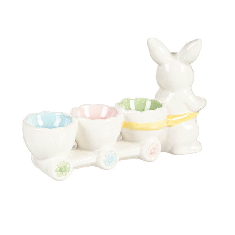 Ceramic Bunny Pulling Egg Cart Tabletop Decor.