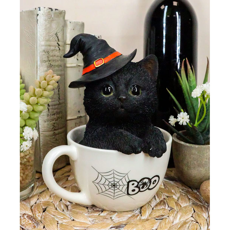 Figurine Denon Halloween chat noir avec chapeau de sorcière