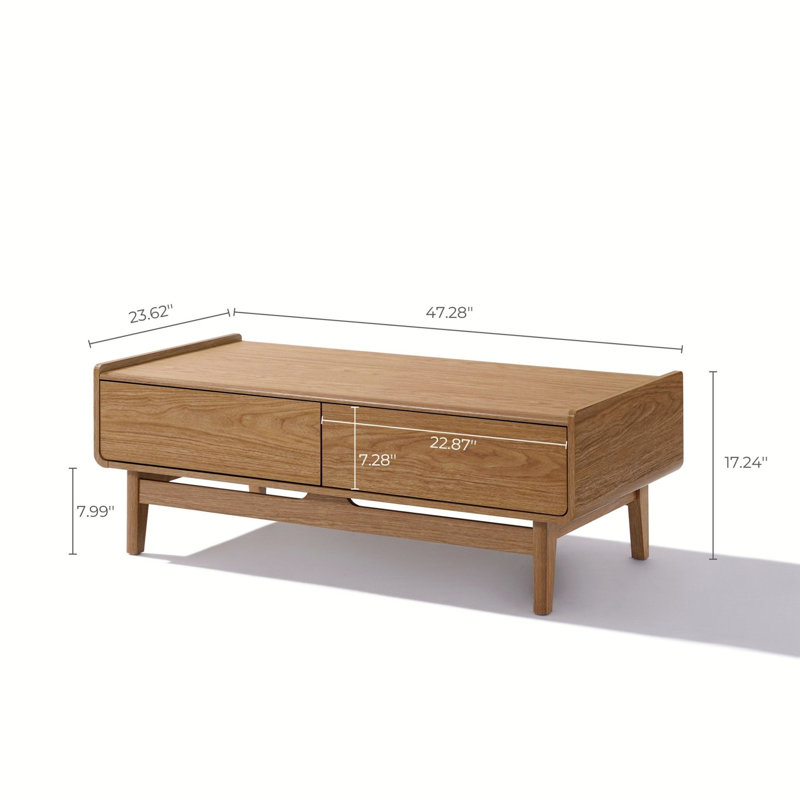 Table basse de style moderne Mid-Century avec rangement caché 47,3 po Eric
