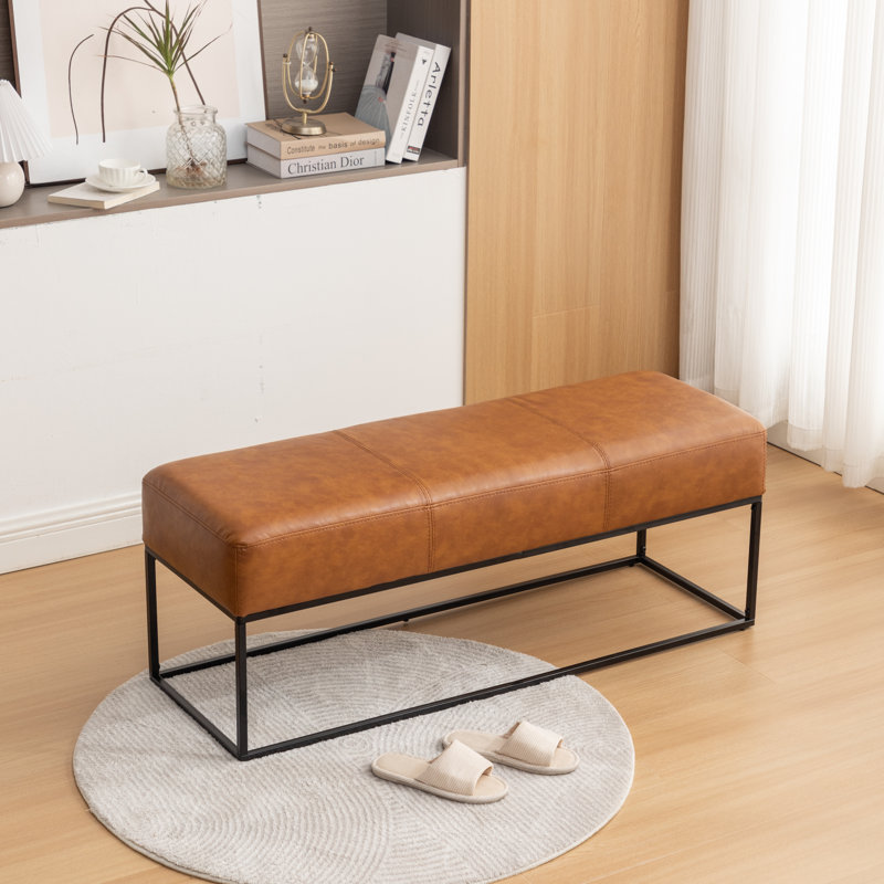 Banc rembourré en similicuir Mikhajlo, Brun rétro