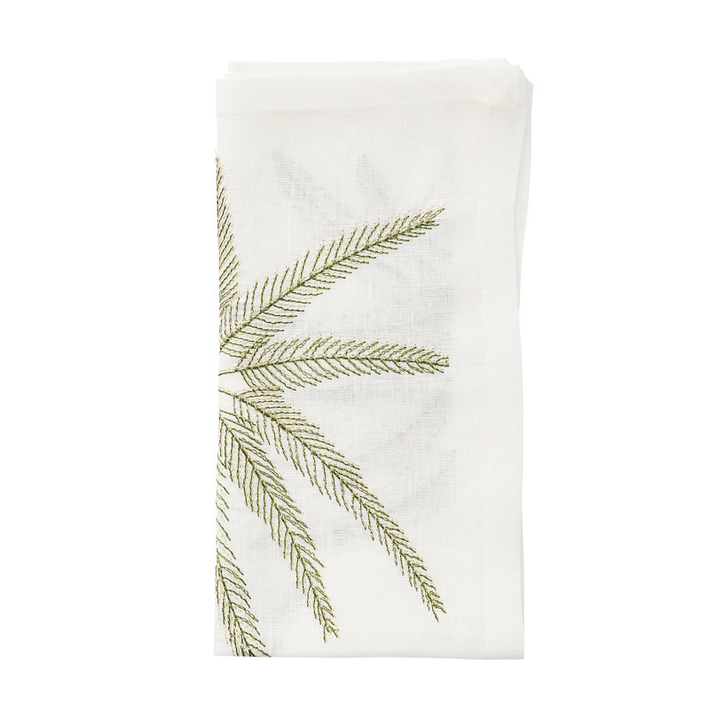 Palm Coast Linen Napkin, White/Green/Gold