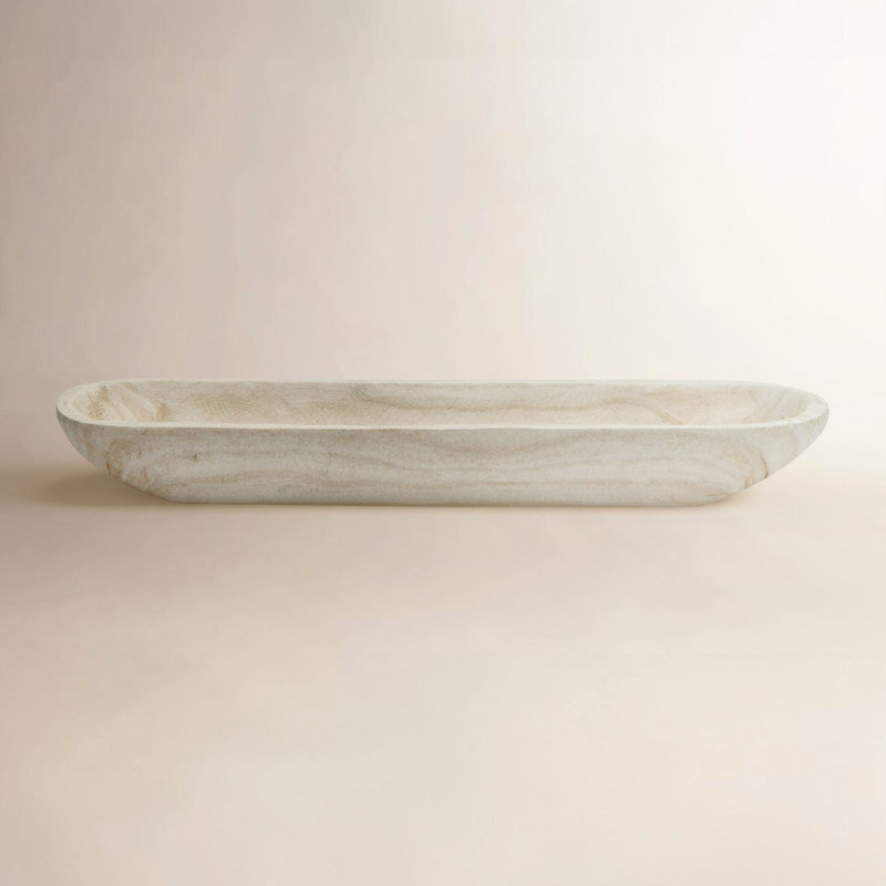 Decorative Paulownia Wood Tray, White, 3.1"H x 23"W x 6"D