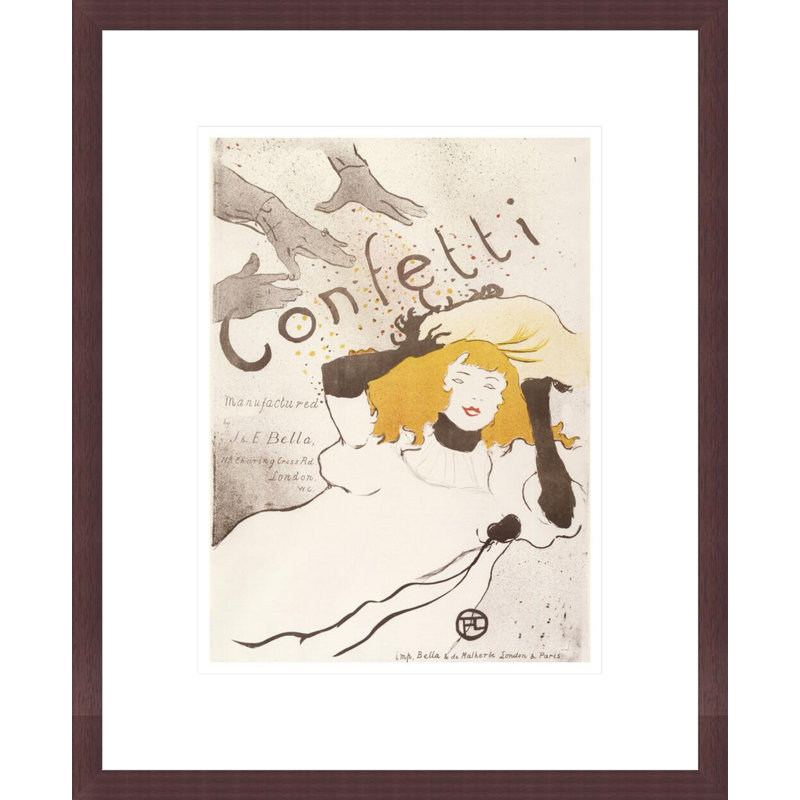«Confetti» par Henri de Toulouse-Lautrec, impression giclée sur cadre, H 16,75 po x l 13,74 po, Gris / blanc / jaune