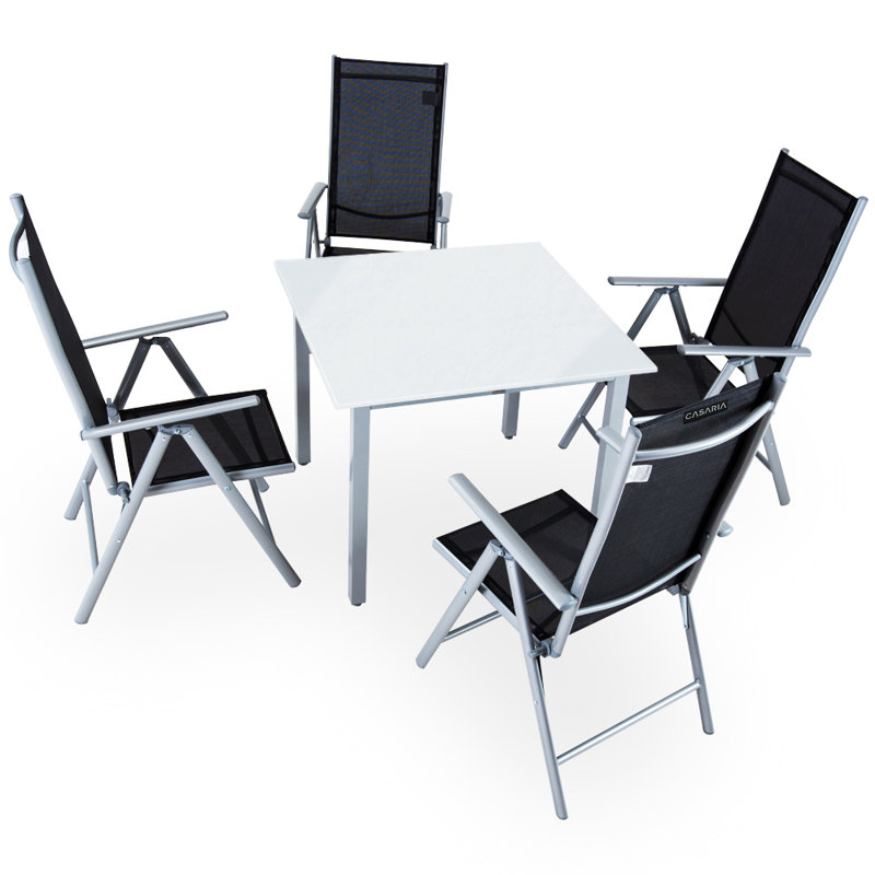 Argent 4 - Person Patio Dining Set with Square Table, Silver, White