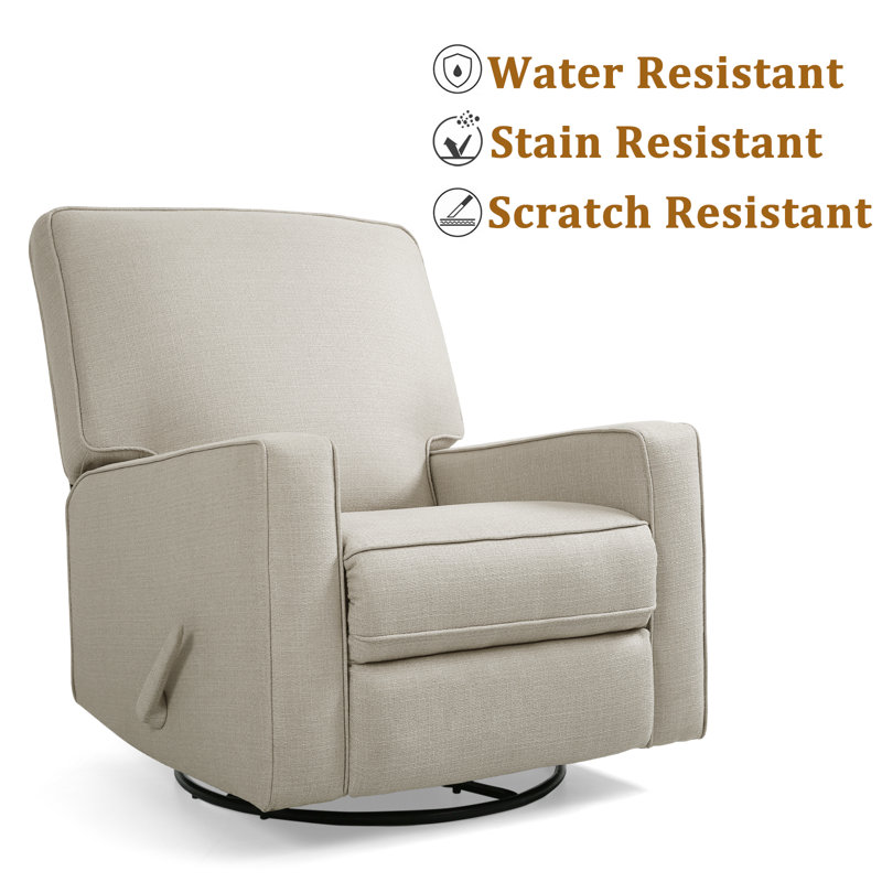 Saidee Upholstered Manual Swivel Rocker Recliner Chair, Beige Linen