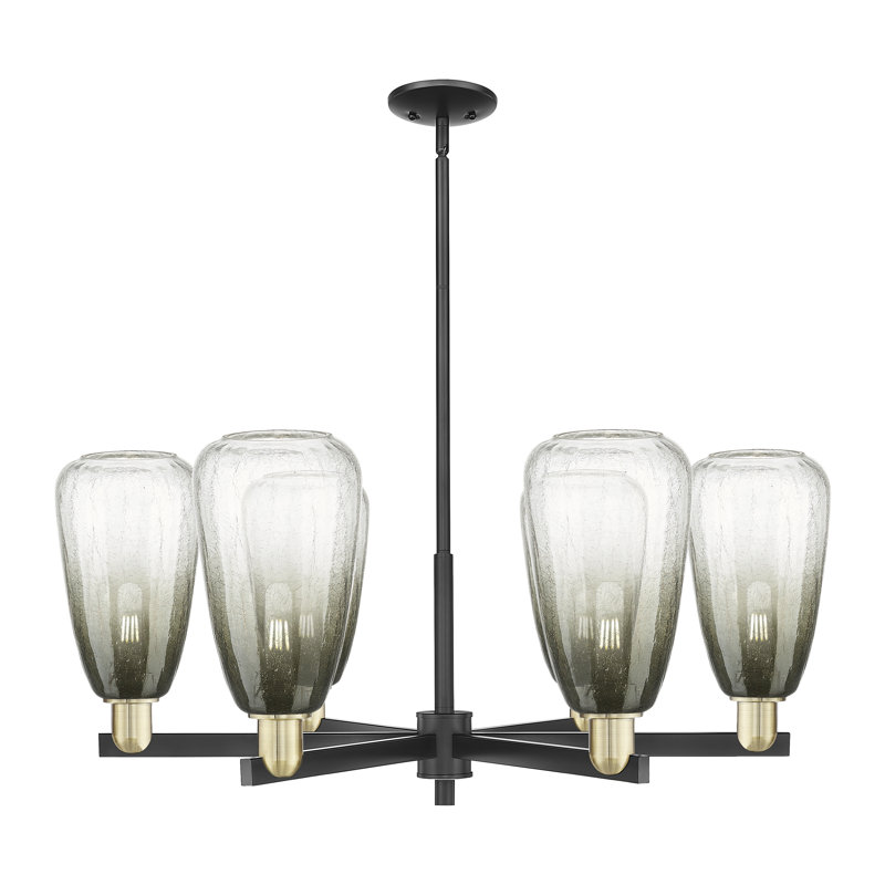 Brookhaven Almond 3 Light Stem Hung Chandelier, Slate, Antique Brass/Matte Black, 6 Lights