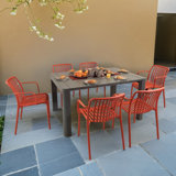 Carachure Rectangular 7 - Piece 6 - Person 100Cm L Outdoor Table Set