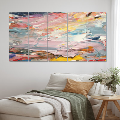 «Summer Pastel Groove Abstract Expressionism», reproduction d'art abstrait mural - 5 panneaux égaux