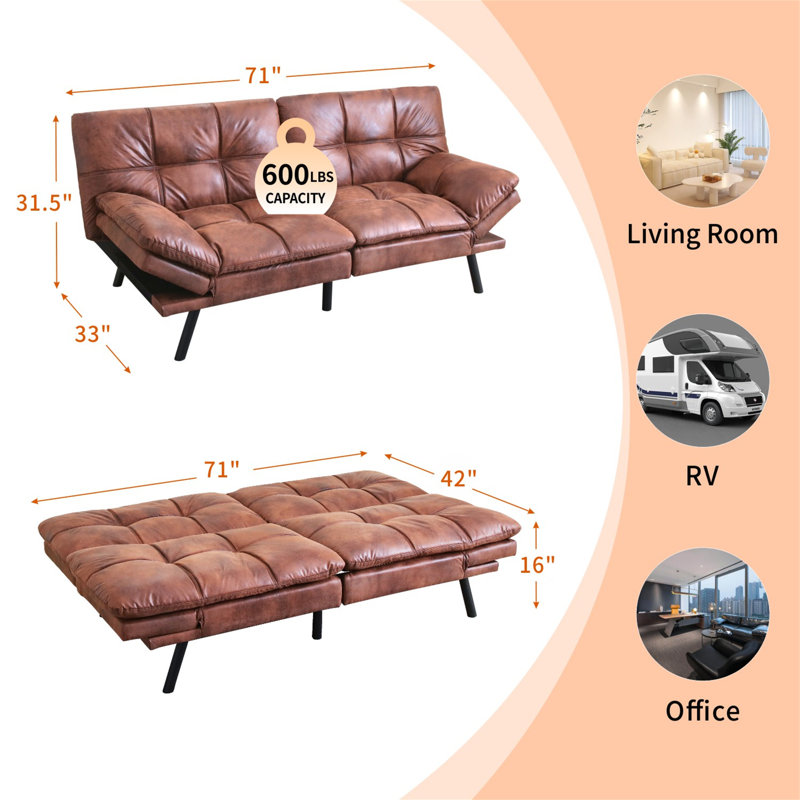 Canapé-lit futon convertible 71 po, Brun
