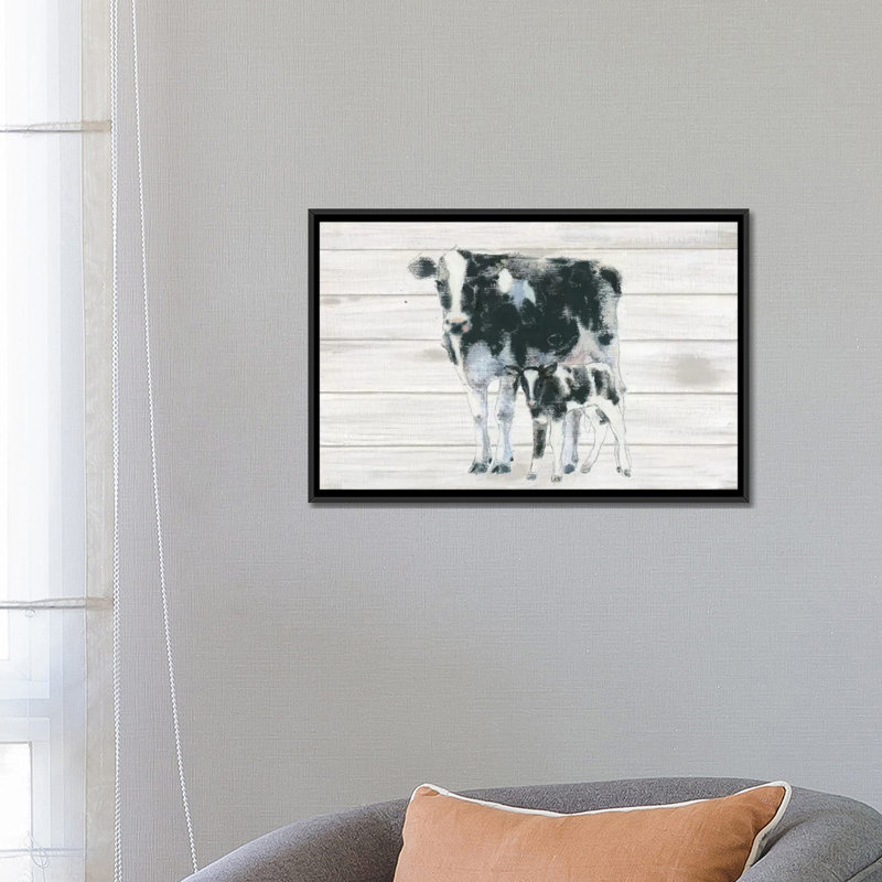 « Cow and Calf on Wood », impression sur toile tendue, H 8 po x l 12 po x P 0,75 po, Toile tendue, Pas de tapis