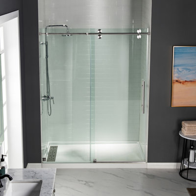66-72" Width x 76"Height  Frameless Single Sliding Shower Doors with 5/16"(8mm) Clear Tempered Glass