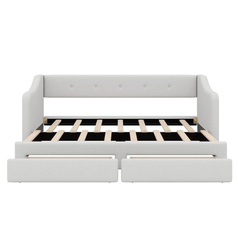 A Luxuriously Upholstered Daybed, Available In A Versatile Range Of Sizes From Twin XL To King, Featuring Dual Storage Drawers