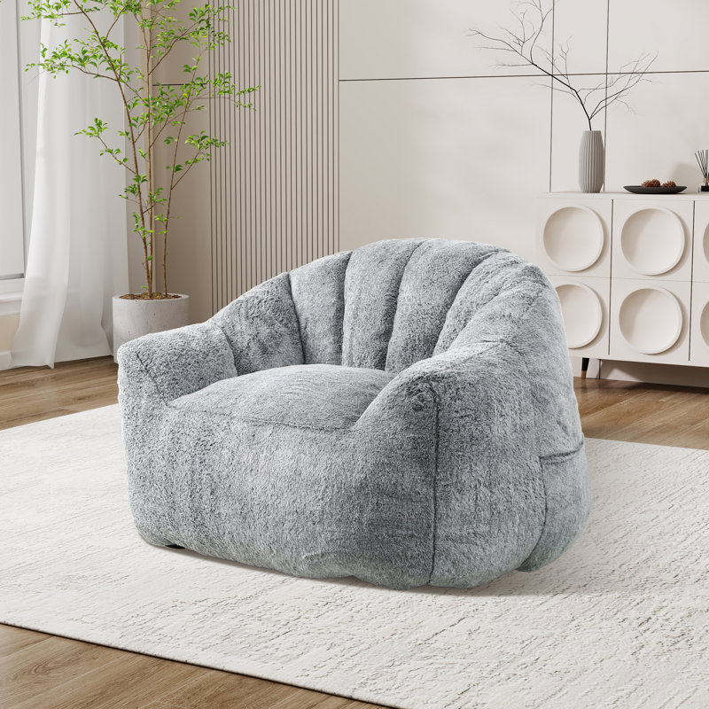 Bean Bag Chair,Tufted Lazy Sofa Comfy Chairs, Fausse fourrure grise
