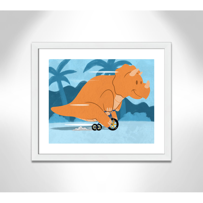 «Riding Dino 2», impression sur papier, H 20,5 po x l 24,5 po x P 0,6 po, Encadré plat blanc