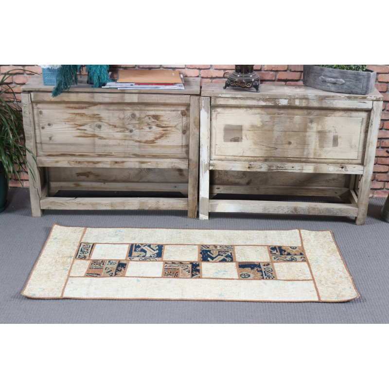 Tapis turc tissé à la main en beige pour la décoration intérieure avec tapis d'entrée rustique de style bohémien pour petits espaces