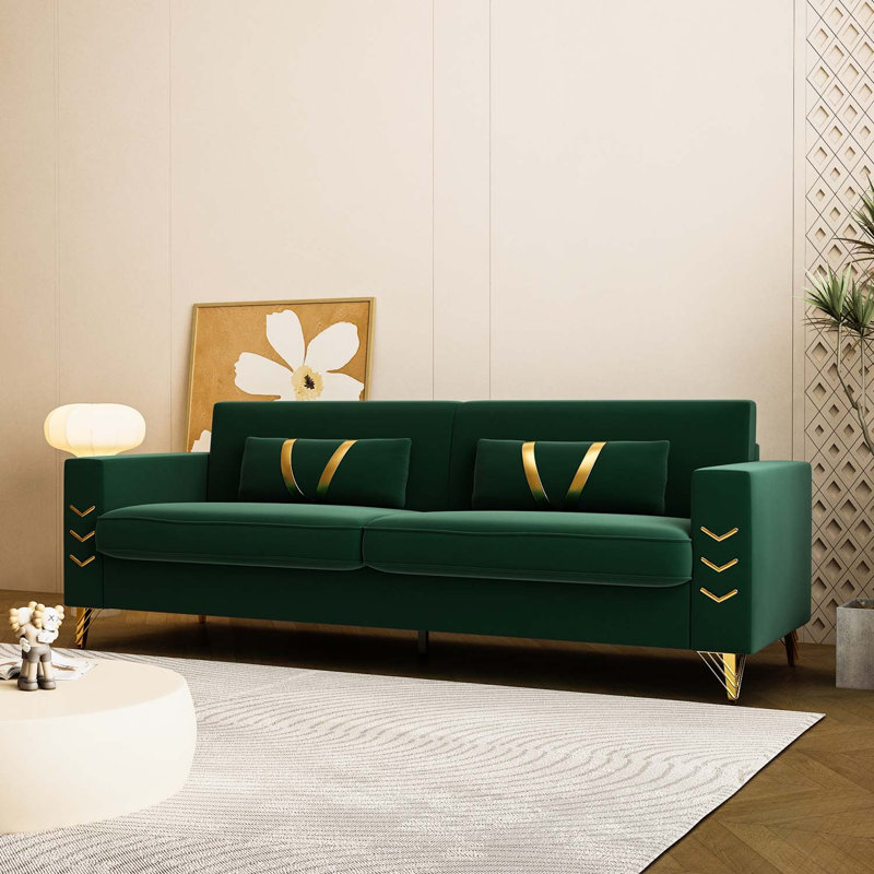 Rhum 85.63'' Velvet Tuxedo Arm Sofa, Green Velvet