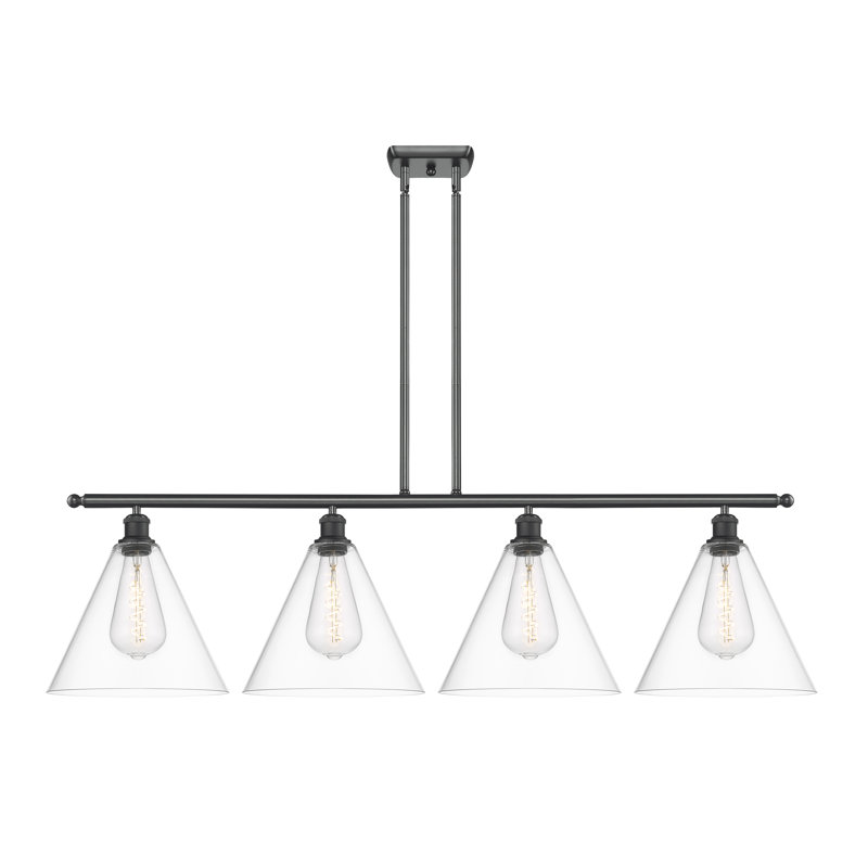 Luminaire suspendu linéaire à 4 lumières pour îlot de cuisine Allan-John, H 47,25 po x l 50,25 po x P 12 po, Transparent