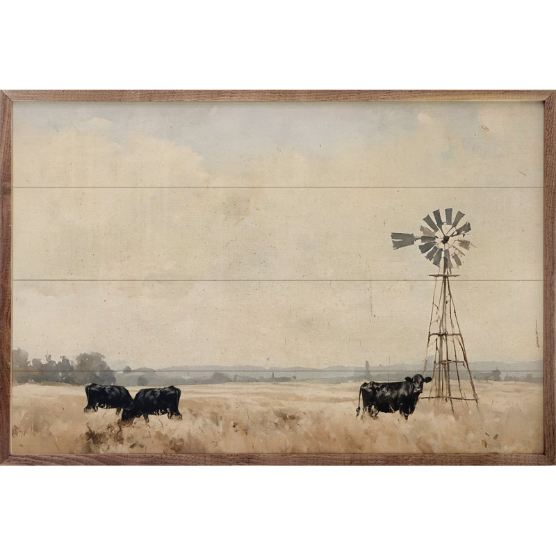 Black Cattle With Windmill, 24" H x 36" W