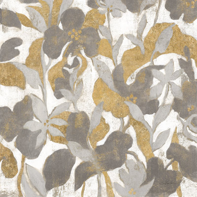Painted Tropical Screen II Grey Gold Crop 1 Piece Wrapped Canvas Painting