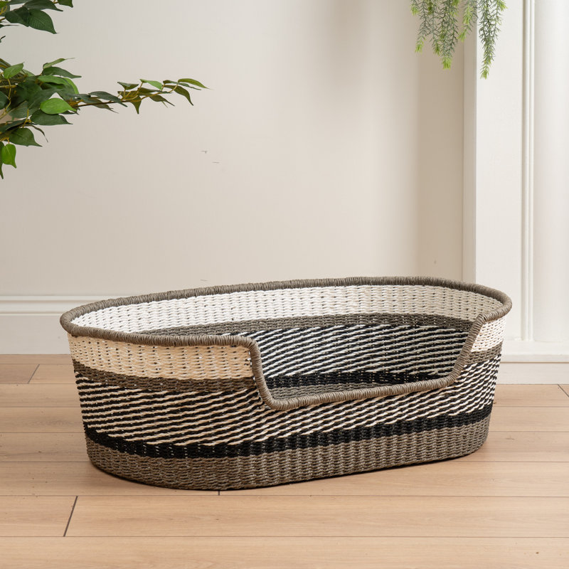 Grey Stripe Woven Pet Bed with mat, Medium (26 - 40 lbs), 24cm H x 72cm W x 46cm D