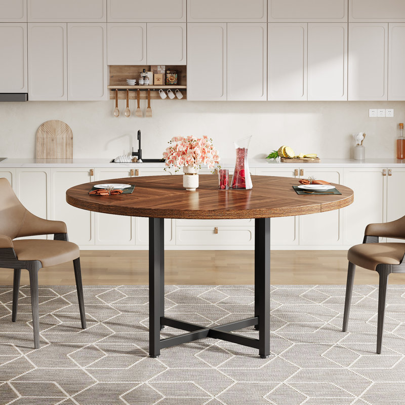 Round Dining Table with Stainless Steel Base