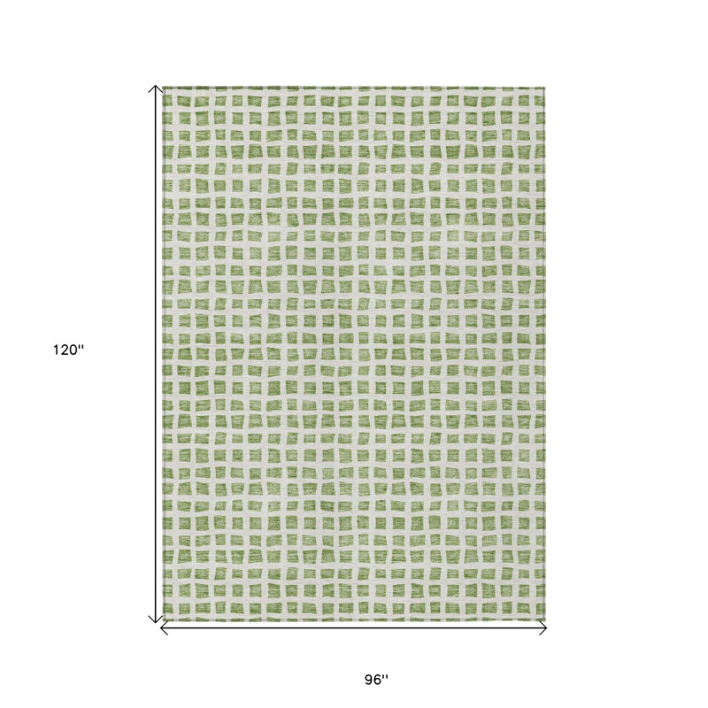 Tapis intérieur / extérieur géométrique lavable 8 pi x 10 pi vert et ivoire