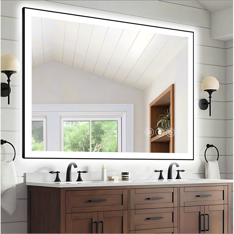 Miroir de salle de bain sans cadre à DEL, miroir intelligent, Horizontal, 40" x 48"